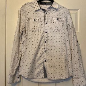 Eighty Eight Platinum white dress shirt with small dark blue diamonds.